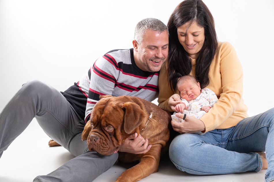 fotografia de recien nacidos con perros de la familia elenirc